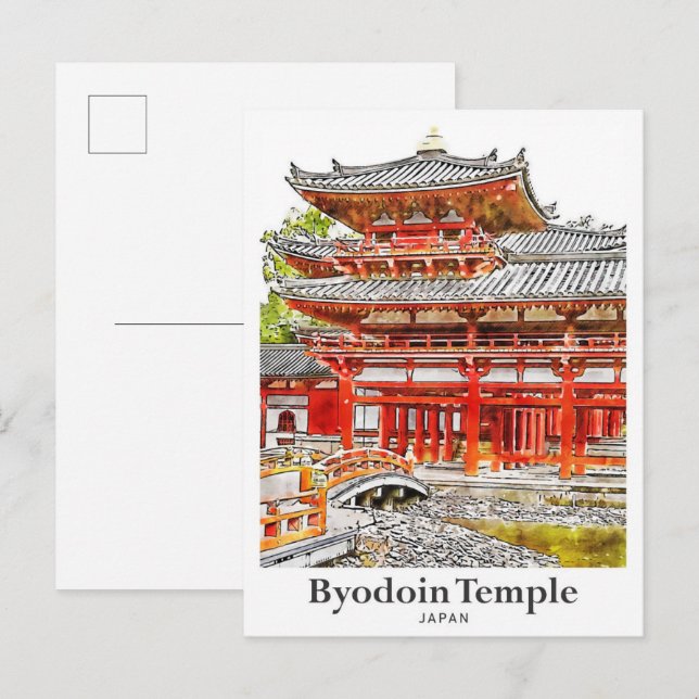 Byodoin Temple Japan Travel Watercolor Hand Drawn Postcard (Front/Back)