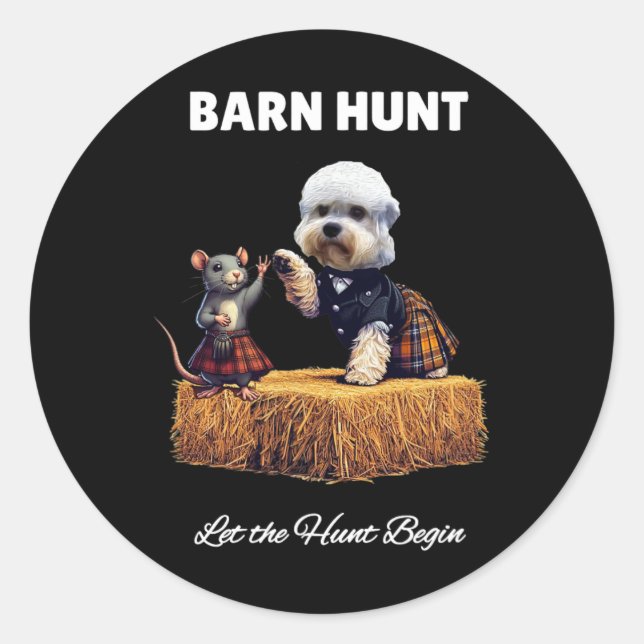 Byrn Hunt Lover - Cute Rat And Dandie Dinmont Dog  Classic Round Sticker (Front)