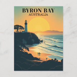Byron Bay Australia Retro Travel Lighthouse Postcard