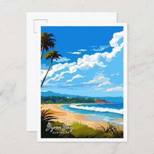 Byron Bay Australia Travel Vintage Illustration Postcard