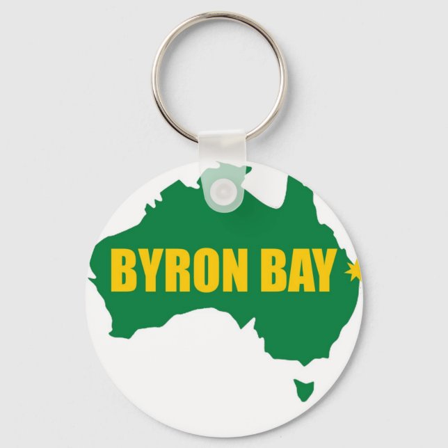 Byron Bay Green and Gold Map Key Ring (Front)