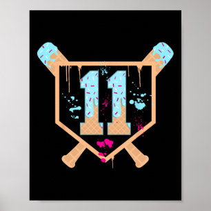 Bysebyll 11 Year Old Ice Cream Drip 11th Birthday  Poster