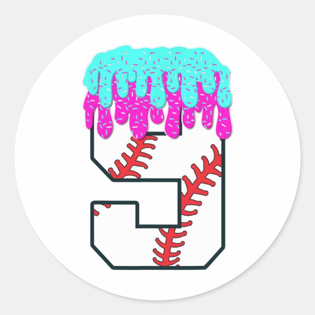 Bysebyll Drip 9 Year Old 9th Birthday Boy Jersey N Classic Round Sticker (Front)