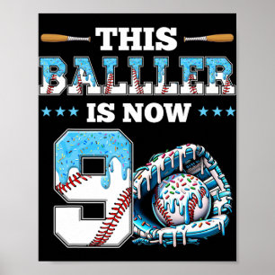 Bysebyll Drip 9th Birthday Party Boy Sport Fan 9 Y Poster