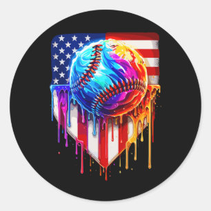 Bysebyll Ice Cream American Flag Drip  Classic Round Sticker
