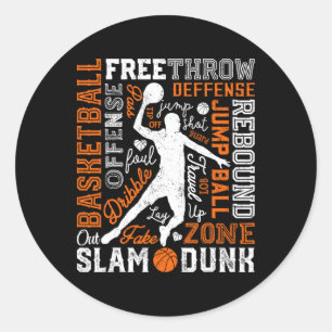 Bysketbyll Player Slam Dunk Typography Word Art Vi Classic Round Sticker