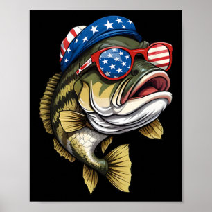 Byss Fish 4th Of July American Us Flag Patriotic F Poster