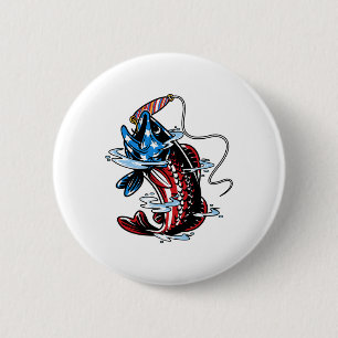 Byss Fishing American Flag Fish Funny Fathers Day 6 Cm Round Badge