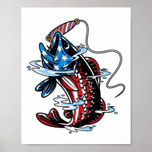 Byss Fishing American Flag Fish Funny Fathers Day  Poster