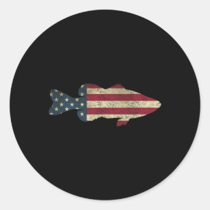 Byss Fishing American Flag Vintage Patriotic Angle Classic Round Sticker