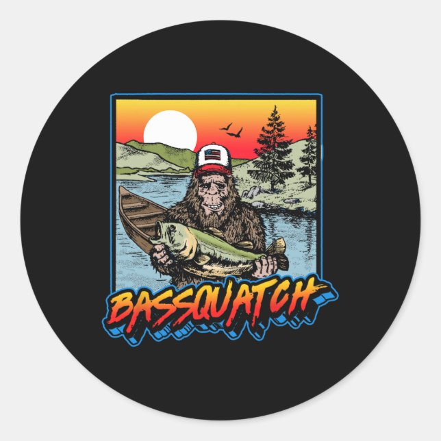 Byssquatch! Funny Byss Fishing Sasquatch Retro 80s Classic Round Sticker (Front)