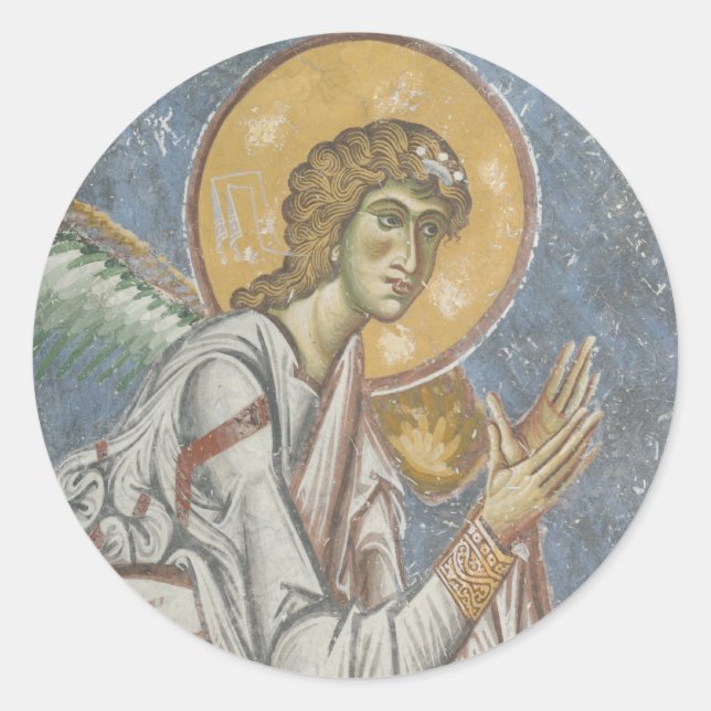 Byzantine Angel with Folded Hands Classic Round Sticker (Front)