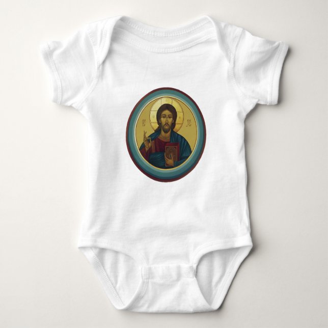 Byzantine Christ Pantocrator Round Mosaic Art Baby Bodysuit (Front)