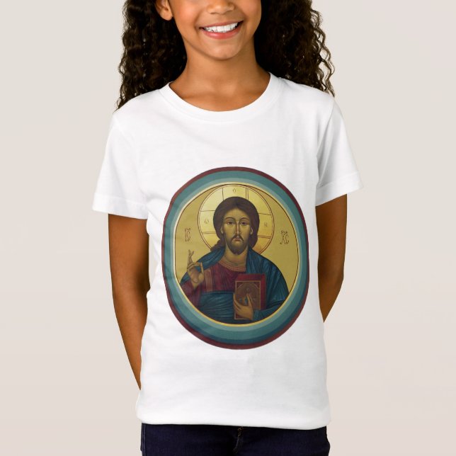Byzantine Christ Pantocrator Round Mosaic Art T-Shirt (Front)