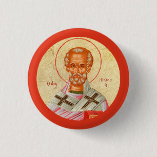 Byzantine Christian Orthodox Icons: St. Nickolas 3 Cm Round Badge