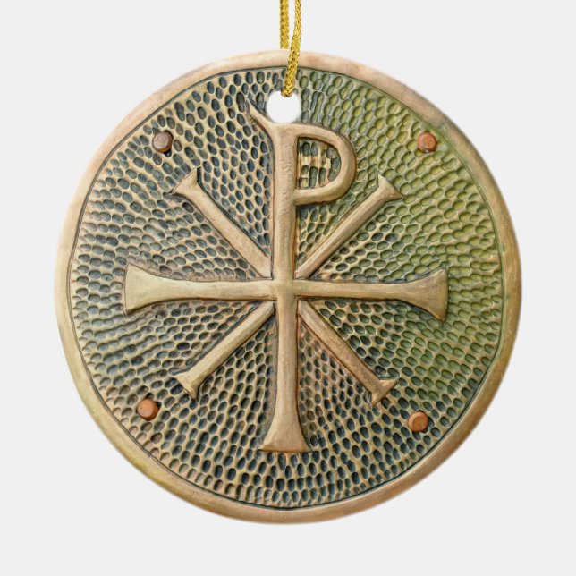 Byzantine cross symbol metal medallion history anc ceramic tree decoration (Front)