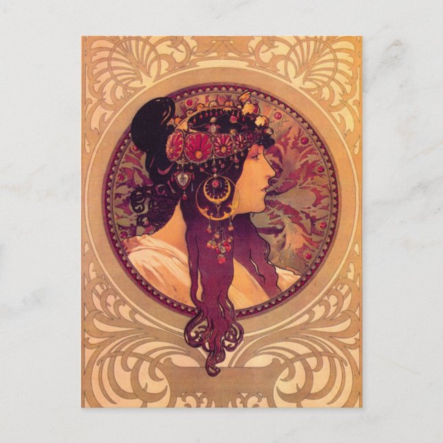 Byzantine Heads: Brunette Alfons Mucha Postcard (Front)