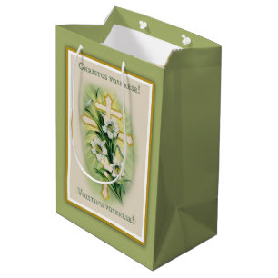 Byzantine Slavonic Catholic Pascha Lily Cross Medium Gift Bag