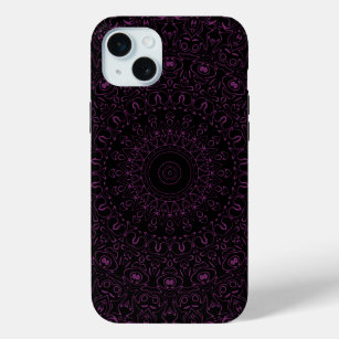 Byzantium on Black Mandala Kaleidoscope Medallion  iPhone 15 Mini Case