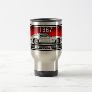 C2 1967 Corvette License Plate Art-Red Background Travel Mug