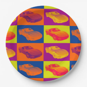 C5 Corvette convertible Muscle Car Pop Art Paper Plate