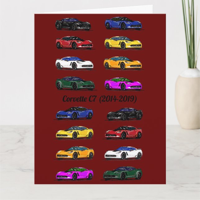 C7 Corvette Different Coloured Sports Cars Burgand Card (Front)