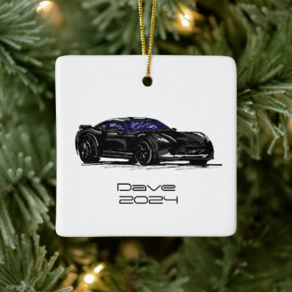 C7 Corvette Sports Car Black Hand Drawn Sketch Ceramic Ornament