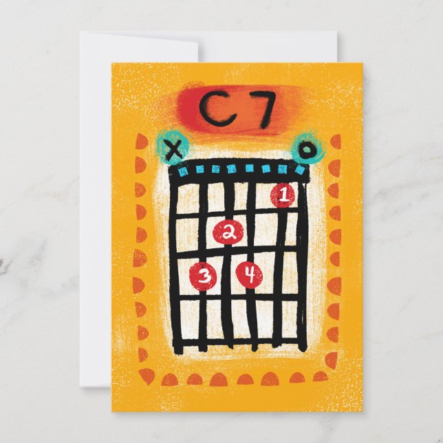 C7 Guitar Chord Greeting Card - Colourful Music (Front)