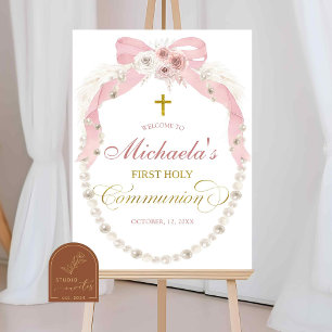 C83 Pearl Pink Boho First Holy Communion Welcome Poster