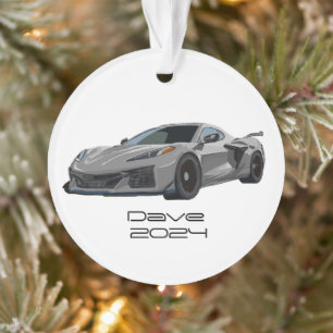 C8 Corvette Sports Car Grey Silver Hand Drawn  Ornament