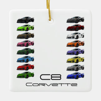 C8 Corvette Sports Car Hand Drawn Sketch Colours Ceramic Ornament