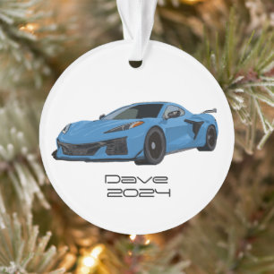 C8 Corvette Sports Car Rapid Blue Hand Drawn Ornament