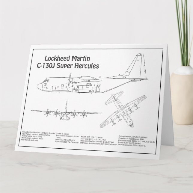 C-130 Hercules - Aeroplane Blueprint Plans BD Thank You Card (Front)