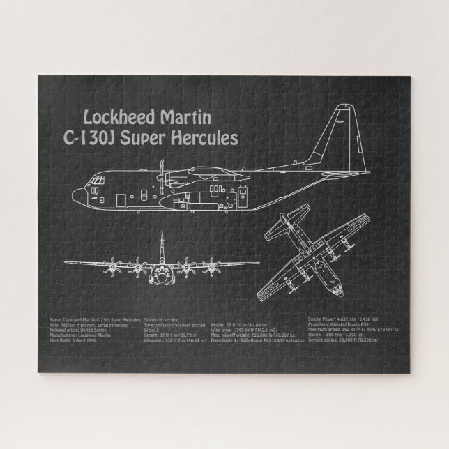 C-130 Hercules - Aeroplane Blueprint Plans PD Jigsaw Puzzle (Horizontal)
