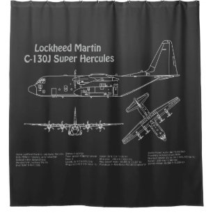 C-130 Hercules - Aeroplane Blueprint Plans PD Shower Curtain