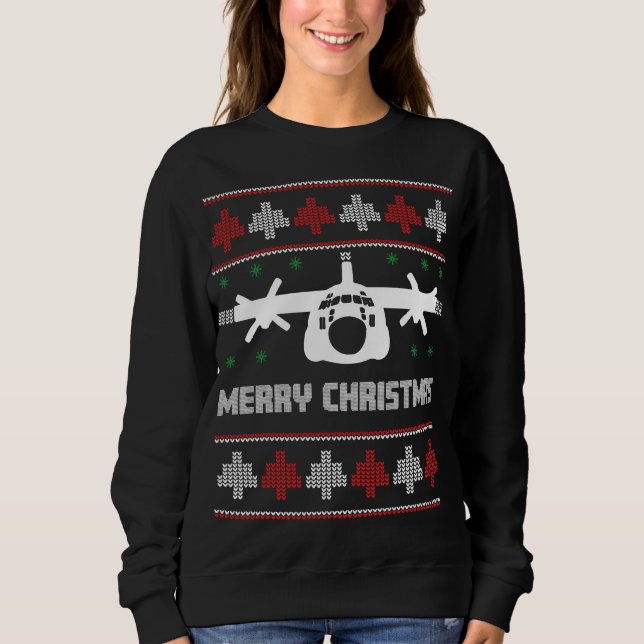 C-130 Hercules Aeroplane Ugly Christmas Sweater (Front)