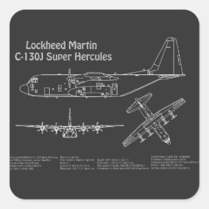C-130 Hercules - Airplane Blueprint Plans PD Square Sticker