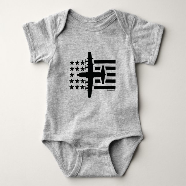 C-130 Hercules Black Jet Stars and Stripes Baby Bodysuit (Front)