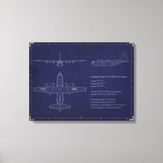 C-130H Blueprint on Canvas Print (Front)