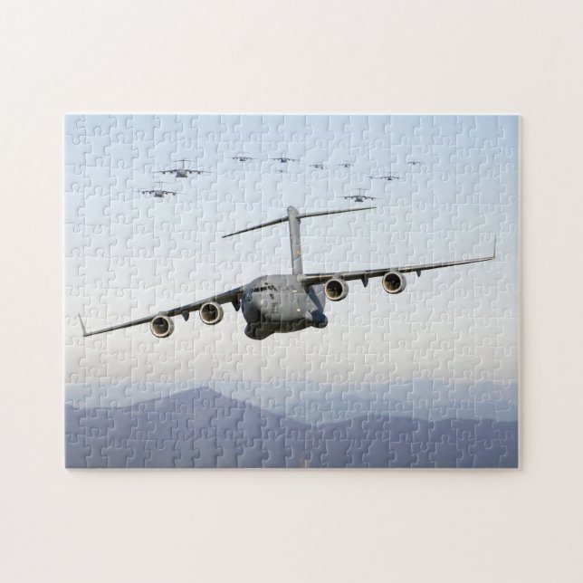 C-17 Globemaster III Aircraft Fly Over  Blue Ridge Jigsaw Puzzle (Horizontal)