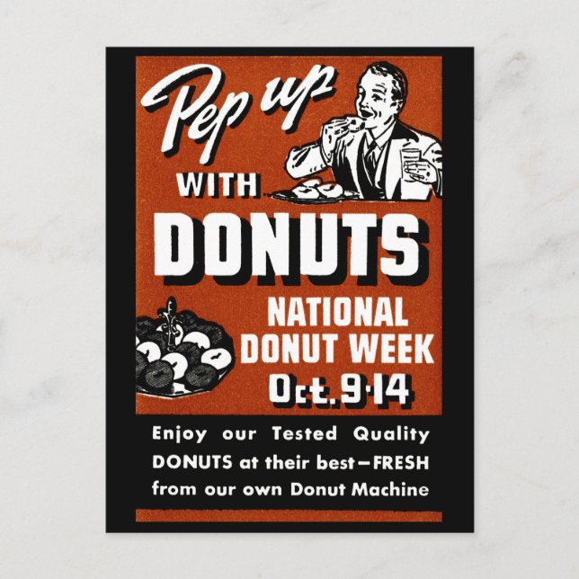 C. 1935 Pep Up with Doughnuts Poster Postcard (Front)