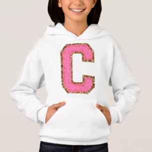 C - Bubblegum Glitter Varsity Letter Patches on Wh