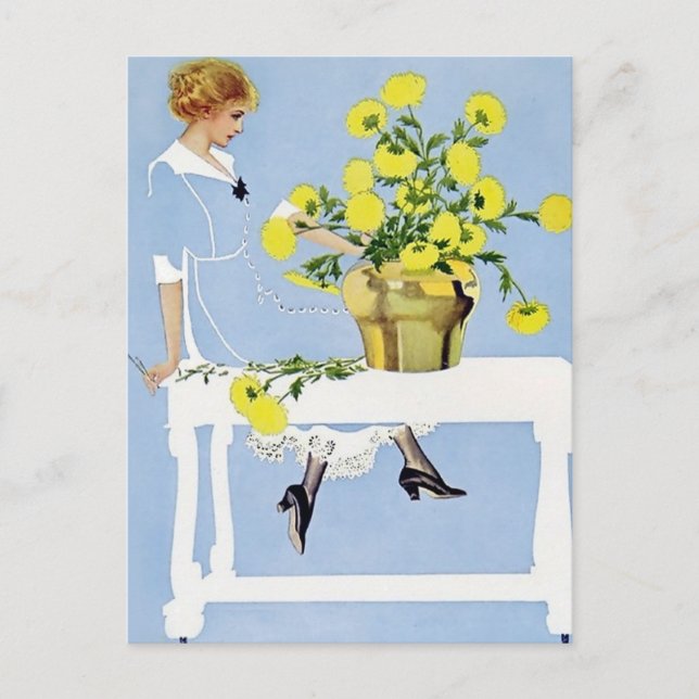 C Coles Phillips ‘Fadeaway Girl’ “Yellow Bouquet” Postcard (Front)