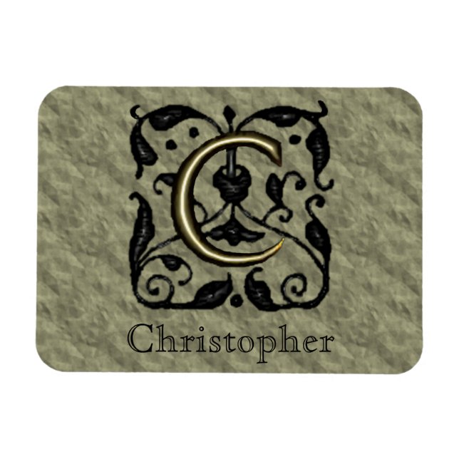 C - Embossed Vintage Monogram (Gold) Magnet (Horizontal)