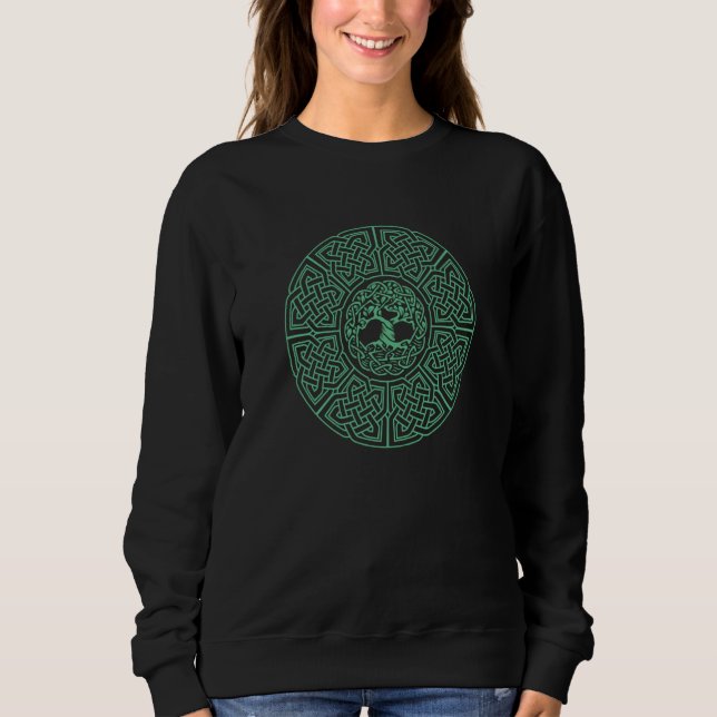 C Green Irish Celtic Knot and Tree of Life Mandala Sweatshirt (Front)