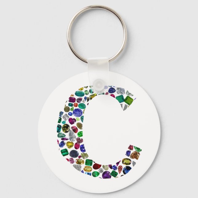 C Initial Gem Design Key Ring (Front)