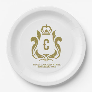 C Initial Gold Crest Monogrammed Paper Plate