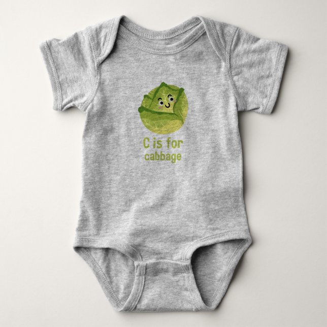 C is for CABBAGE Green Veggie Alphabet C Baby Bodysuit (Front)