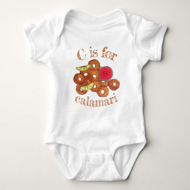 C is for Calamari Rings Italian Food Appetizer Baby Bodysuit (Front)