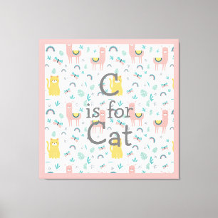 C is for Cat Boho Cute Alapaca Pink Trim Nursery Canvas Print
